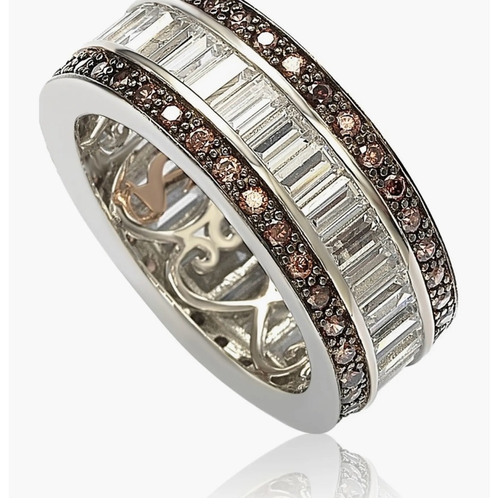 Sterling Silver Chocolate and White Baguette Eternity Band. Brand New!
